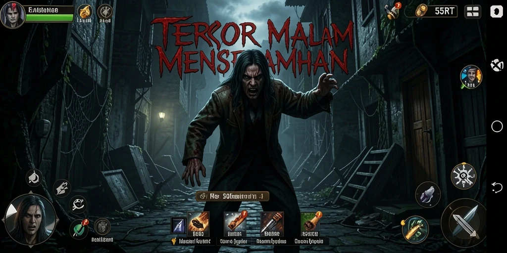 Tangkapan layar gameplay 55RT yang menampilkan suasana menyeramkan.