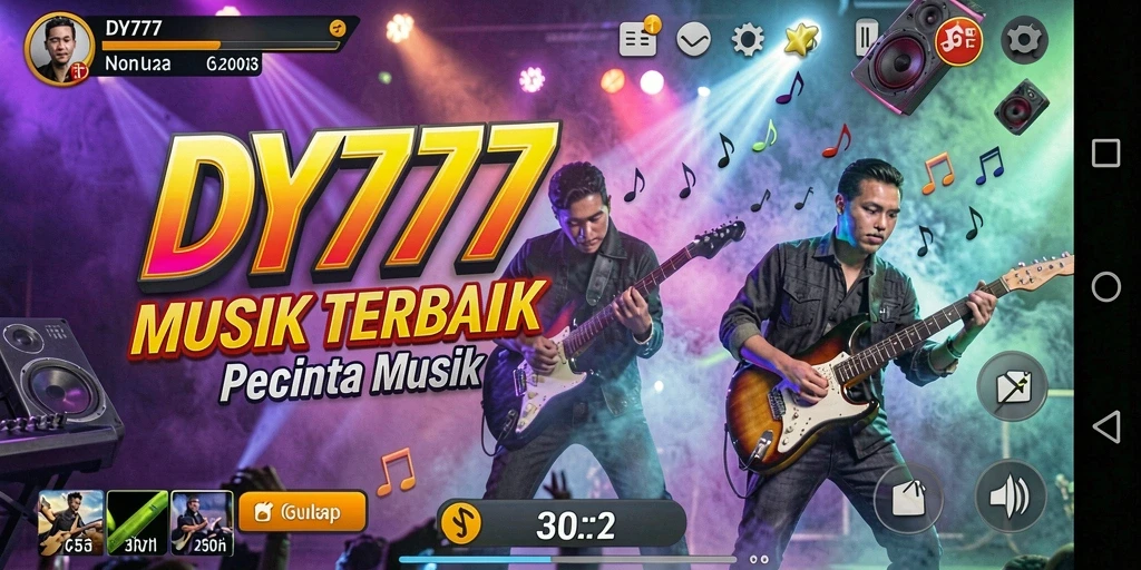 Tampilan gameplay seru dalam DY777, penuh tantangan dan musik.