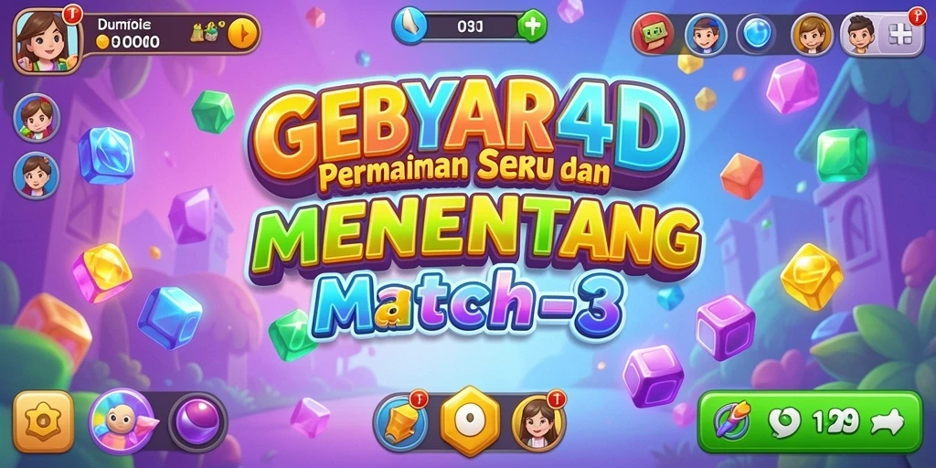 Screenshot GEBYAR4D menampilkan gameplay Match-3 yang seru dan penuh warna.