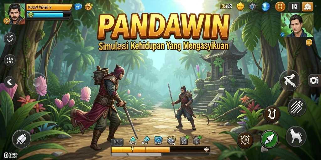 Tampilan gameplay PANDAWIN dalam simulasi kehidupan yang realistis.