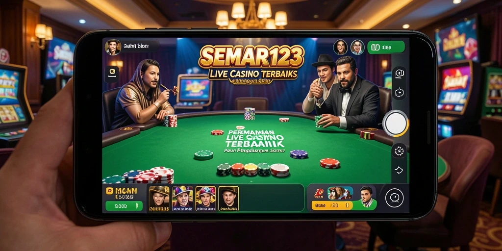 Screenshot SEMAR123 menunjukkan dealer bermain dengan pemain dalam suasana Live Casino yang hidup.